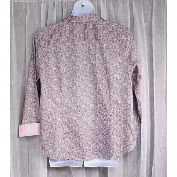 Women's Chaps 100% Cotton No Iron 1X purple floral contrasting cuffs button down - Picture 7 of 13